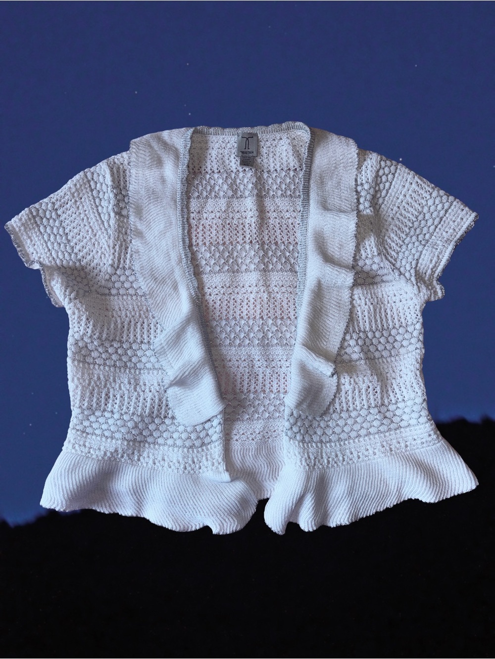 Tristan White Open-Front Knit Short Sleeve Cardigan
